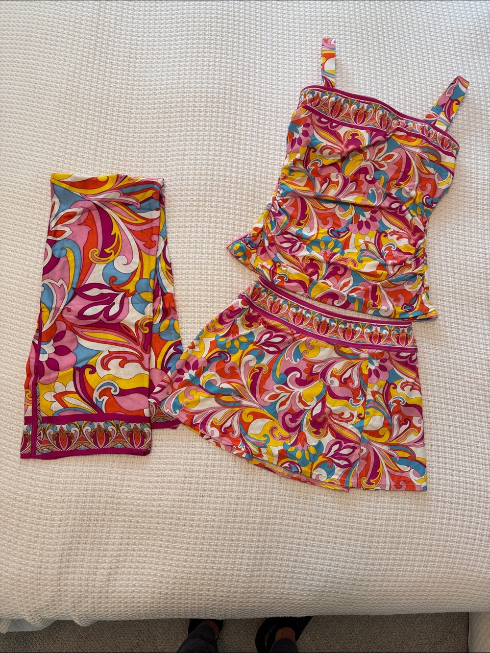 Boston Proper Multicolor Swirl Tankini with Skirt and Pareo Wrap Cover-Up